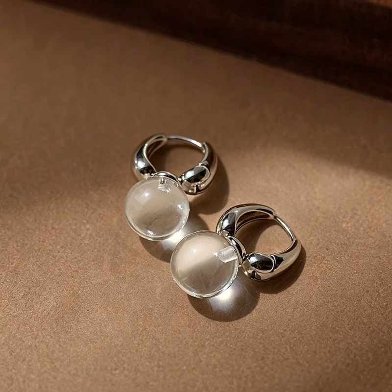 2026 Resin Transparent Round Ball Pendant Earring Hooks Korean Fashion Jewelry For Girls Women's Versatile Accessory New Design image 5