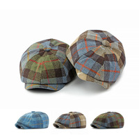 New Women Autumn Winter Woolen Octagonal Caps Fashion Plaid Pattern Beret Man British Retro Painter Hat Students Newsboy Caps