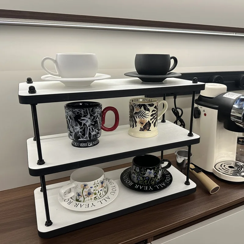 

2025 new wooden cup holder desktop multi-layer storage rack kitchen rack simple coffee cup finishing rack