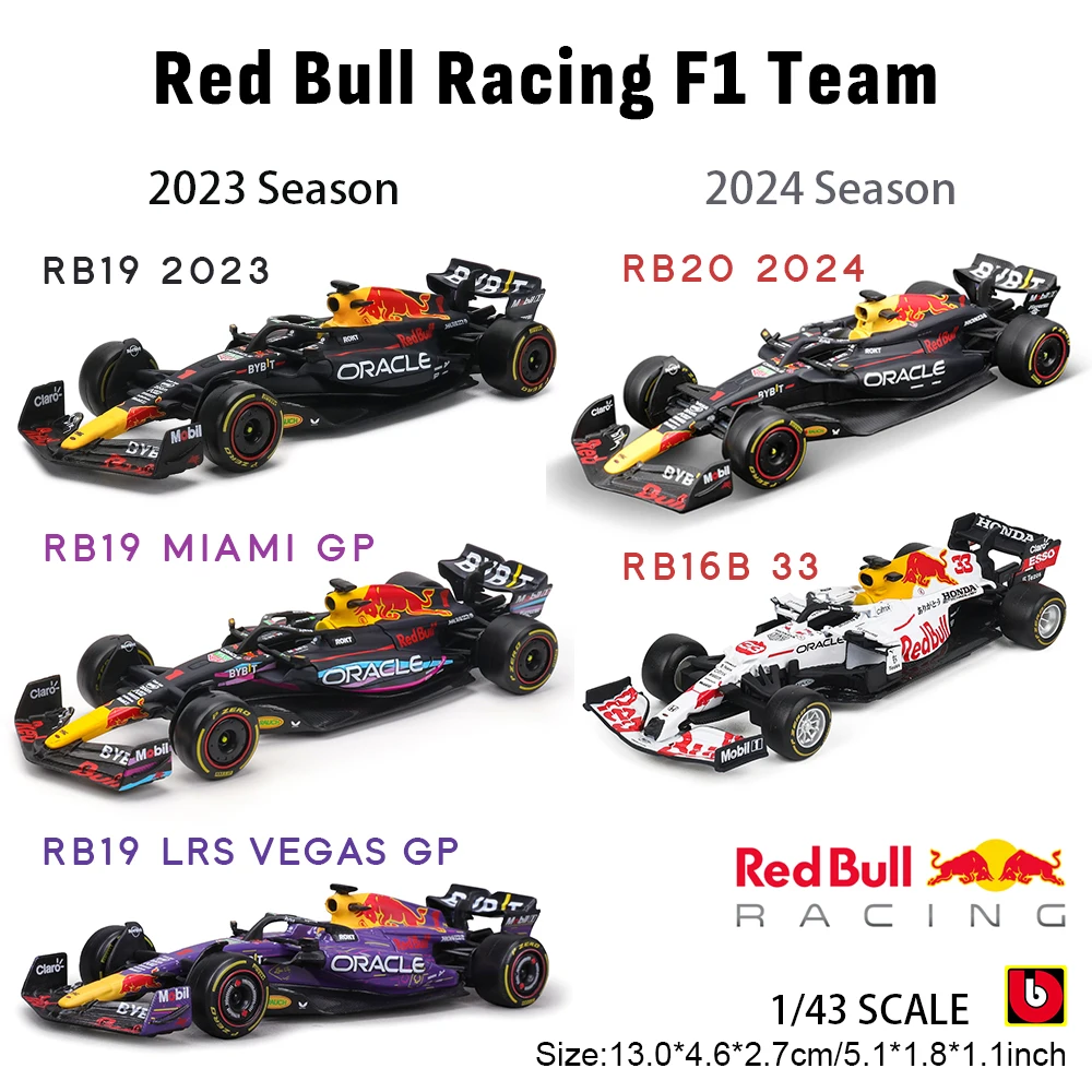 Bburago 1:43 Red Bull F1 Racing series 2023 RB19 2024 RB20 # 1 Verstappen # 11 Perez Las Vegas Miami AUSTIN USA Modelo de coche de aleación