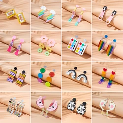 YAOLOGE Cute Cartoon Tape Lightning Zipper Love Kettle Flower Drawing Board Acrylic Earrings Fashion Trend Women's Party Jewelry