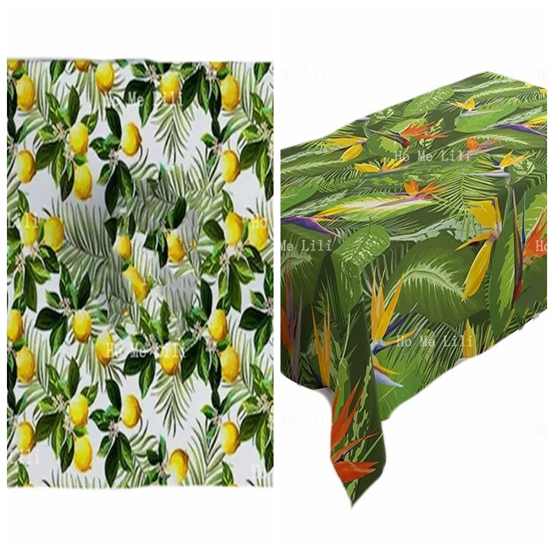 Rectangular Tablecloth Lemon Floral Fresh Citrus Leaf Brazilian Forest Untouched Jungle Paradise Tropical Foliage Flowers Decor