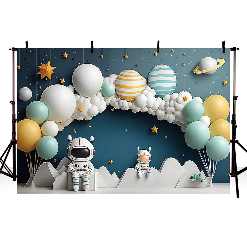 Mehofond Outer Space Theme Backdrop for Kids Birthday Party Planet Star Cloud Decoration Boy Astronaut Photography Background