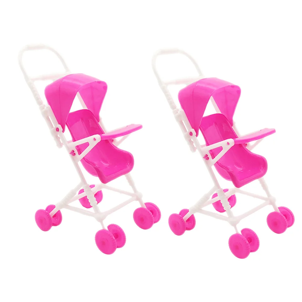 

2 Pcs Simulation Stroller Model Girls Play Game Toy Toys Baby Pushchair House Accessories Furniture Small