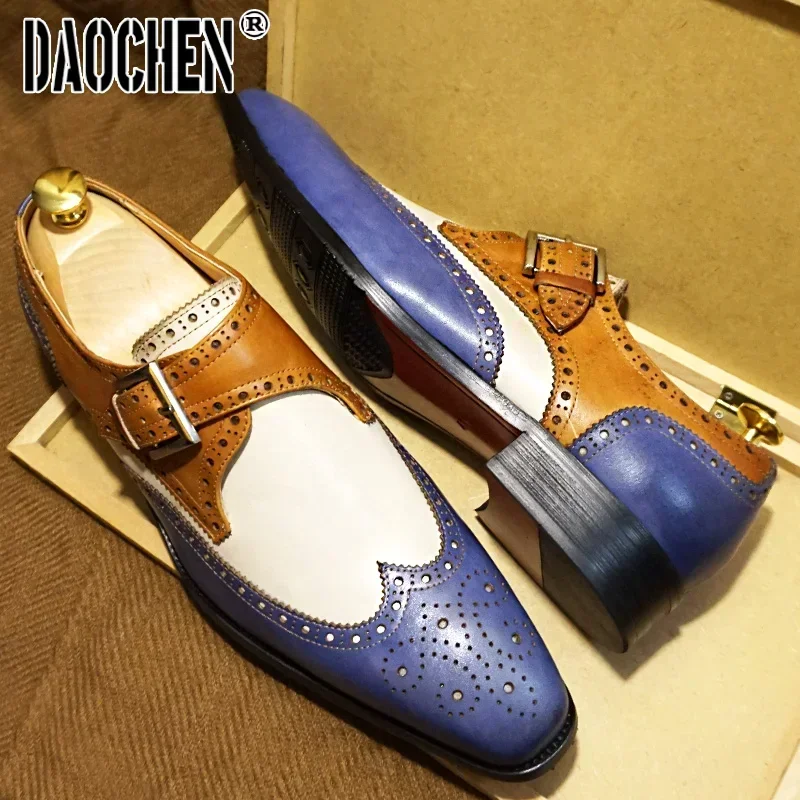Luxury Brand Men\'s Genuine Leather Shoes Buckle Strap Loafers Casual Mens Dress Shoes Black Office Wedding Shoes For Men