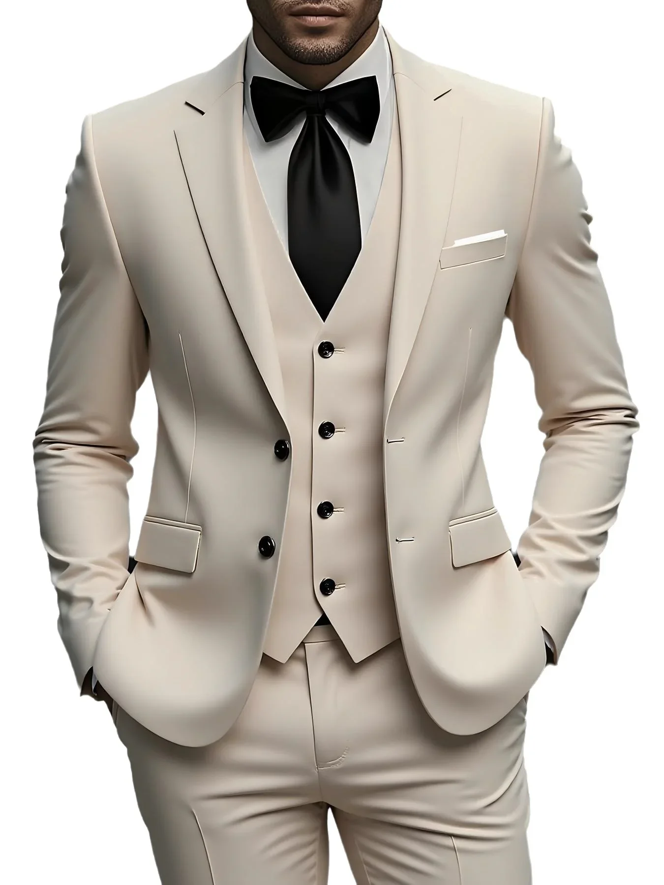 

High Quality Beige Men Suits Slim Fit Wedding 3 Piece Tuxedos Jacket Vest Pants Sets for Business Party Elegant Men Clothing