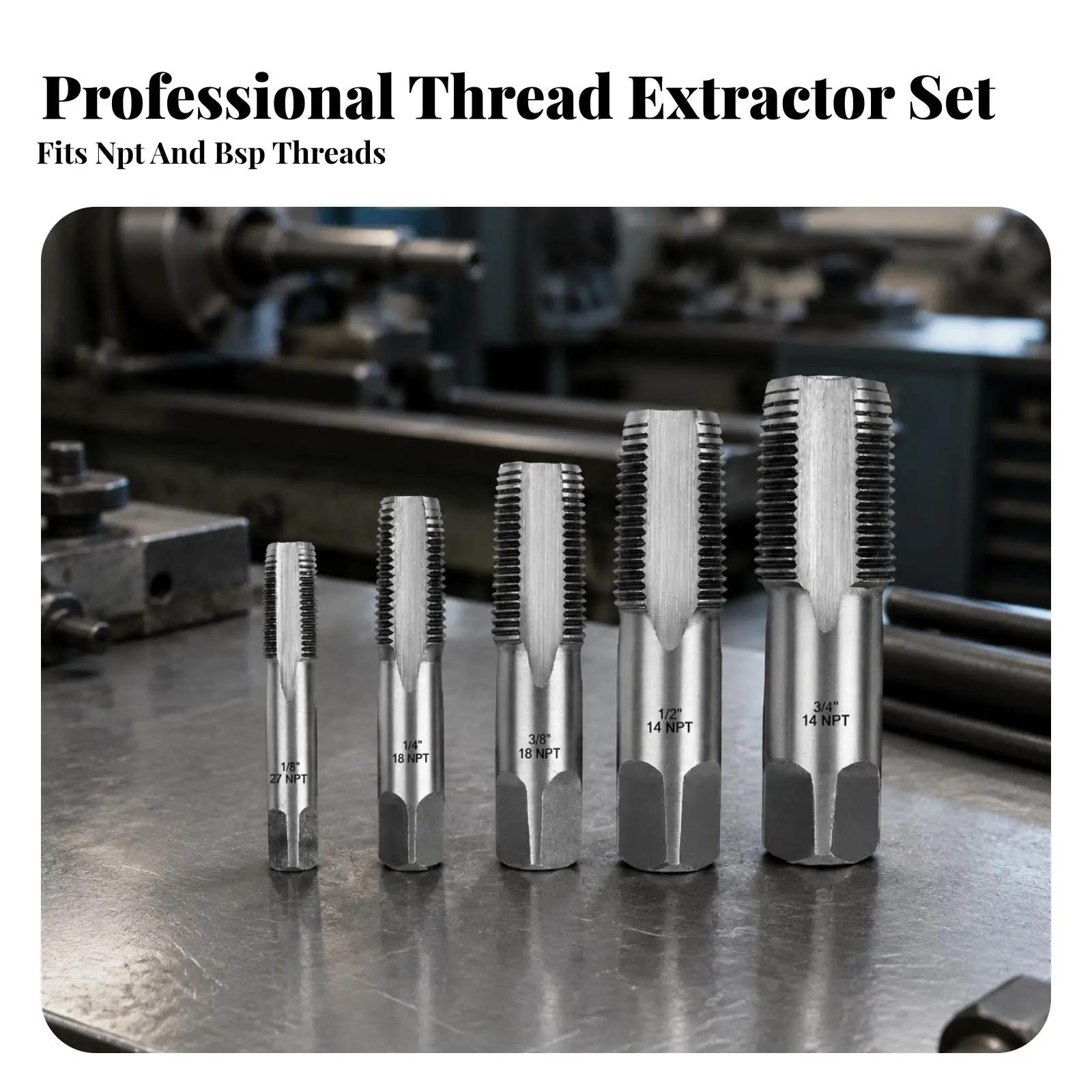 Heavy Duty Threaded Screw Extractor Set Carbon Steel Pipe Tap Tool for Damaged Thread Repair Workshop Use