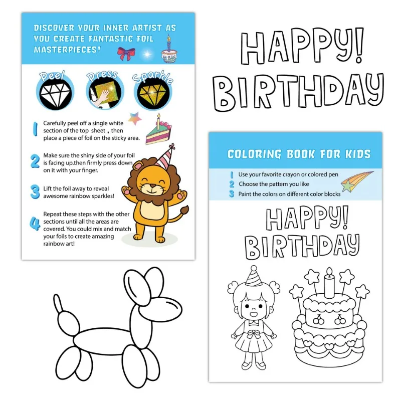 Magic Art Sticker Book para crianças, Handmade Cartoon Coloring Book, Fun and Creative Birthday Theme