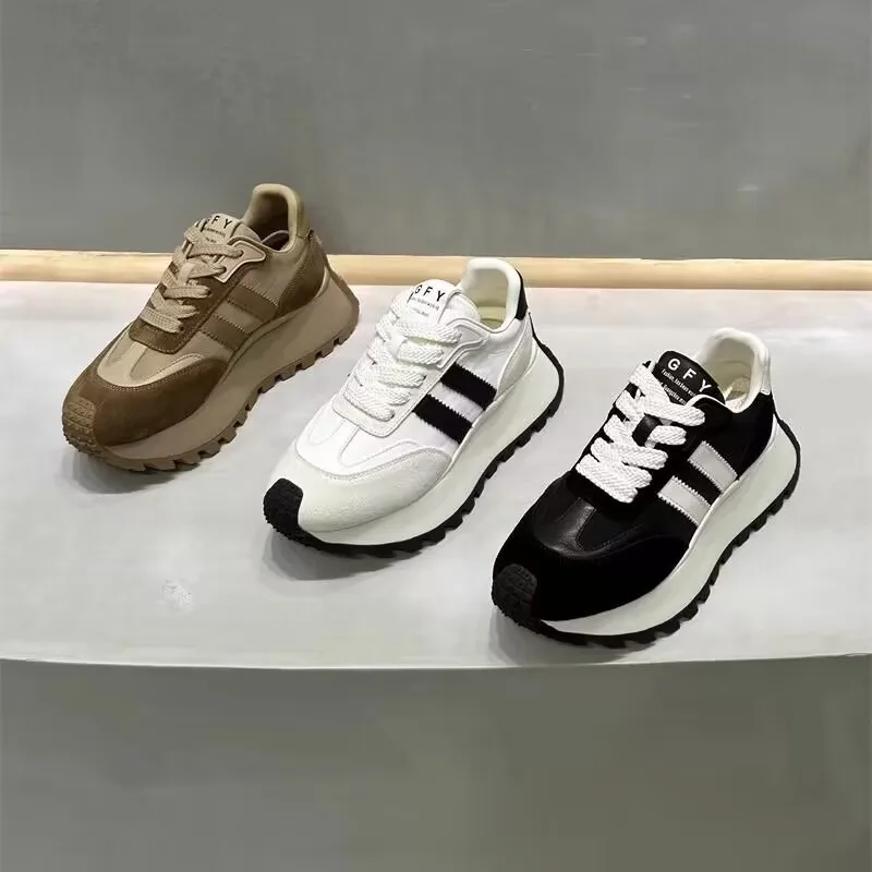 Platform Women's Sneakers 2023 Autumn Lace-Up Thick Bottom Sports Shoes Woman Pu Leather Breathable Walking Shoes Female Trafza