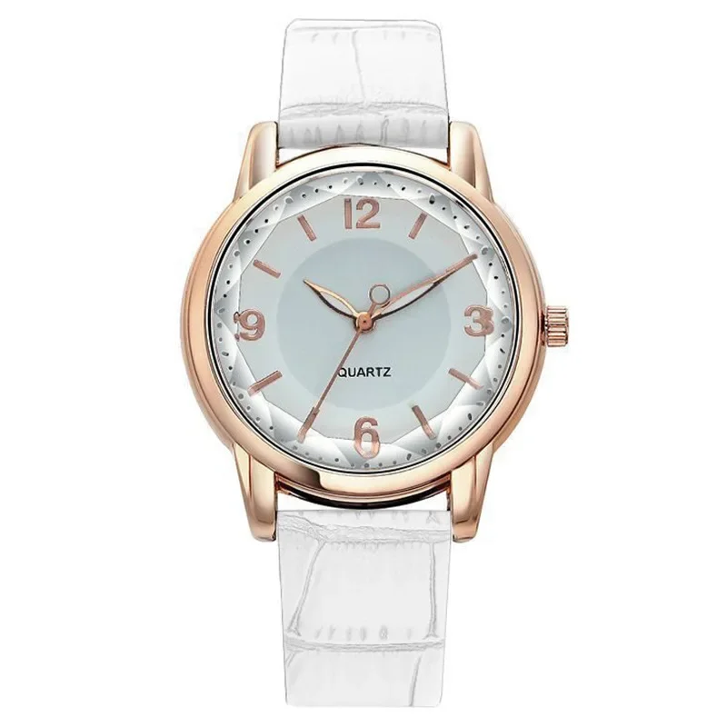 Fashionable Women Digital Blue Quartz Watch Simple Lady Wristwatch Quartz Watch Pink Solid Leather Band Clasp Female Watchwrist