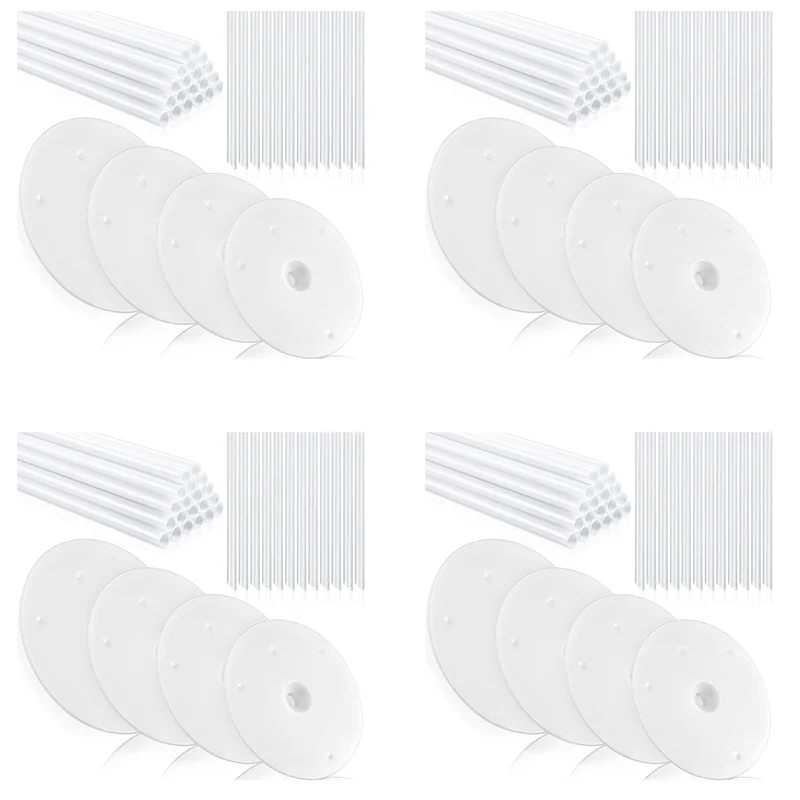 

ABXF-144 шт. Набор пластиковых дюбелей для торта, 80 шт., белые палочки для торта, опорный стержень и 16 пластинок для разделения торта