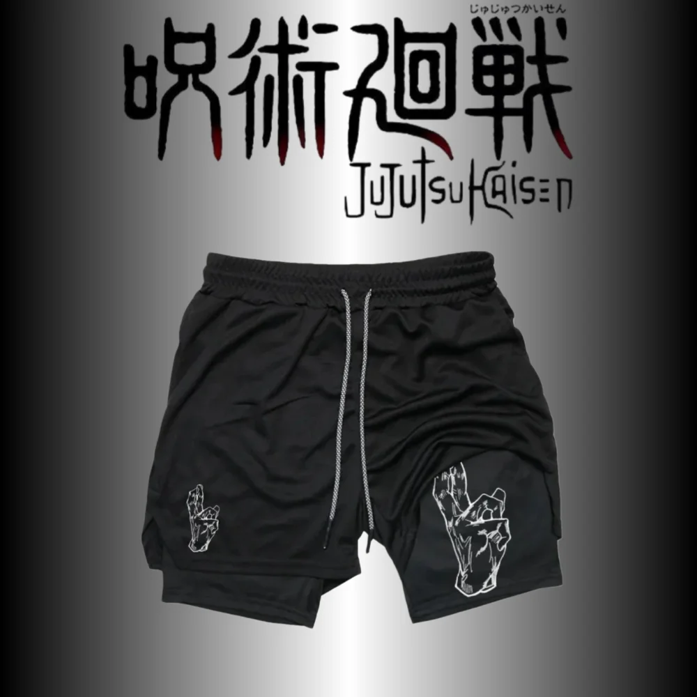 Jujutsu Kaisen 남성용 이중 레이어 투인원 반바지 Gojo Satoru Toji Zenin 일본 애니메이션 순면 가짜 투피스 반바지