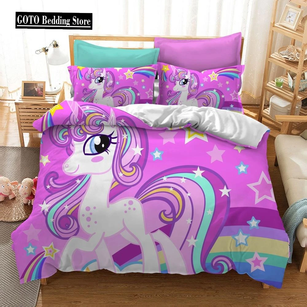 Princess Cute Bedding Sets Kids Duvet Cover Bedclothes Bedset Cartoon 3d Unicorns Comforter Bedding Set Made In China Free Ship