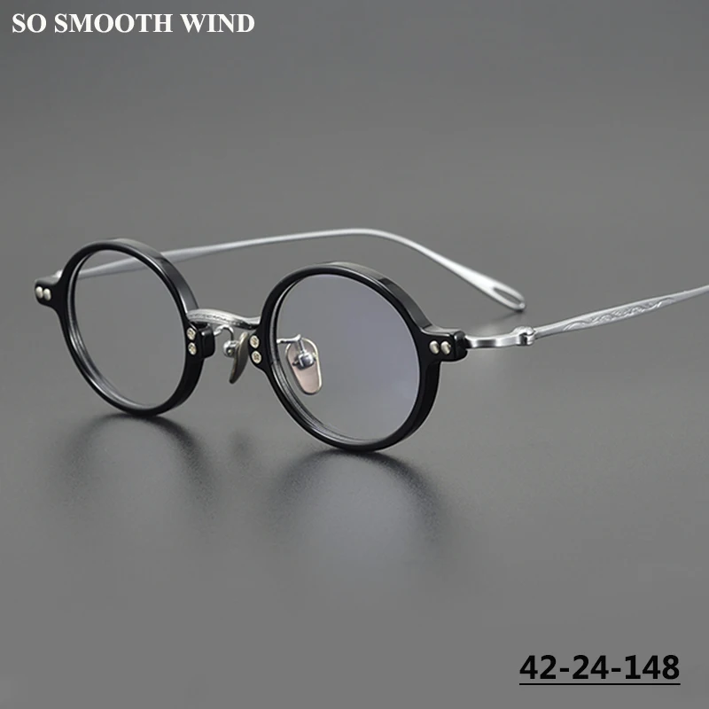 Hand-carved Retro Small Round Glasses Frame Men Women Acetate Ultralight Spectacles Eyeglasses Fashion Circle Blue Light Eyewear