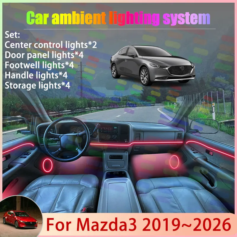 

For Mazda3 BP 2019~2026 2020 2021 2022 2023 MK4 2/18 in 1 Car Atmosphere Light Lamp RGB Shade Ensemble Streamer Atmosphere Set