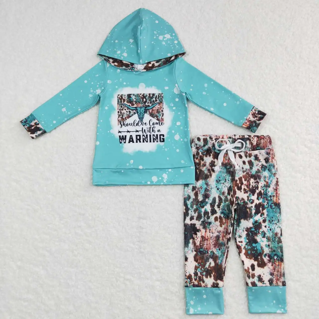 

Wholesale Boys Sportswear Baby Long Sleeve Western Hoodie Leopard Print Pants Sweater Kids Blue Suit Kids Outfits