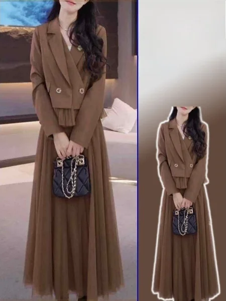 

plus Size Women's Vintage Commuter Sle Suit Jaet And Skirt Set Spring Season Versatile Two Piece Set Faionable But...