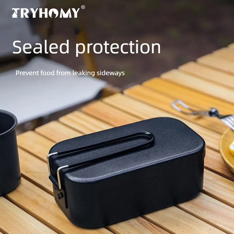 Fiambrera de 800ML, vajilla de acero inoxidable para cena, mango de Picnic para acampar, contenedores de comida plegables