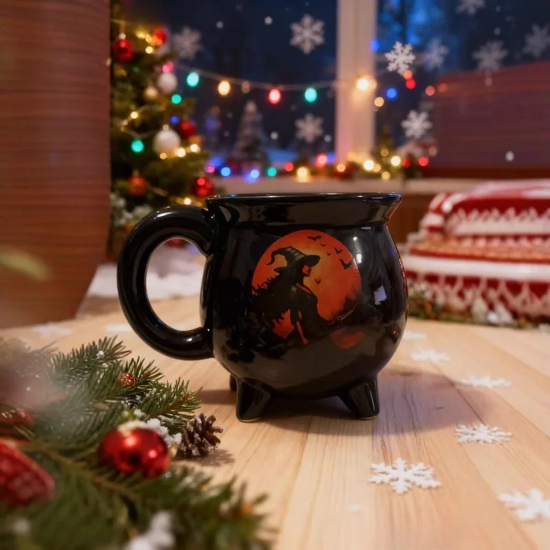 New Halloween Witch Cauldron Mug Resins Creative Coffee Cup for Hot Beverages Container Creative Kitchen Drinkware Presents