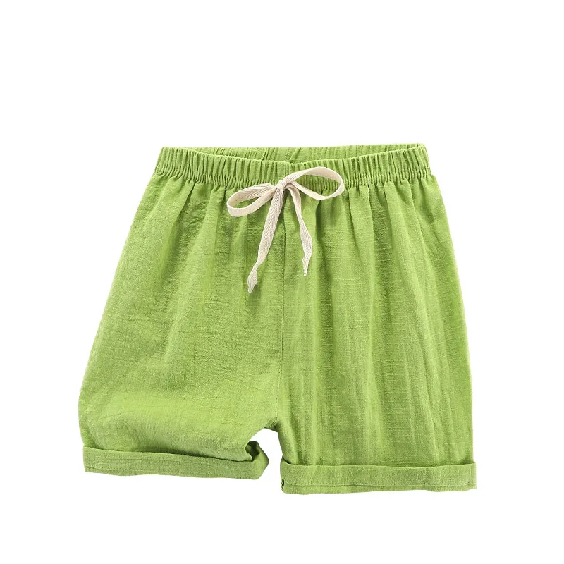 90-160cm Linen Shorts for Boys Teen Short Pants Cotton Loose Casual Toddler Girl Shorts Blank Navy Blue Green Yellow Kids Shorts