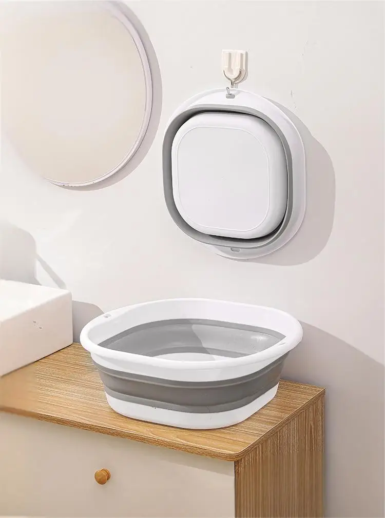 Großes faltbares tragbares Kompressionswaschbecken aus Kunststoff, geeignet für Zuhause, Reisewäsche, Gemüsewaschen – Detail 2