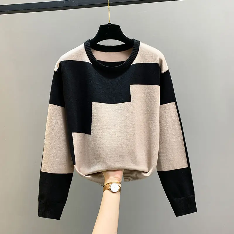 2024 New Color Blocking maglioni coreani donna Classic manica lunga O-collar temperamento sciolto Pullover lavorato a maglia tutto-fiammifero Top