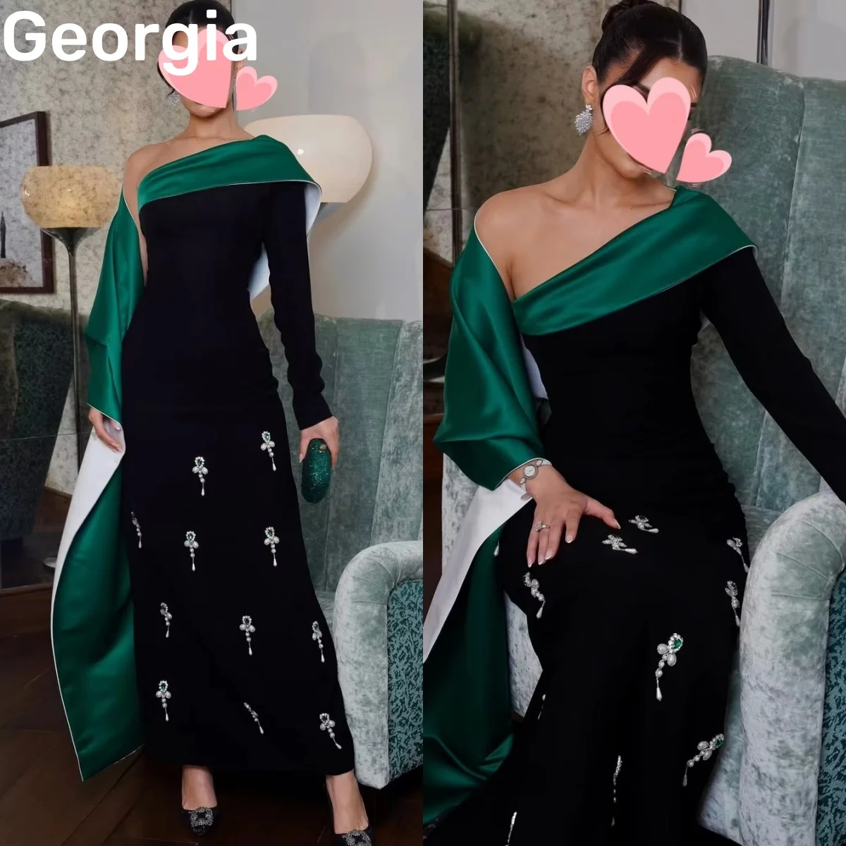 

A-Line فساتين سهرة Customize One-Shoulder Floor-Length Dresses For Special Events Zipper Up Long Sleeves Formal Occasion Dresses