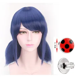 Anime Cosplay Wig for Girls Women Blue Hair with Red Stud Earrings Halloween Cosplay Girls Superhero Anime Dress Up