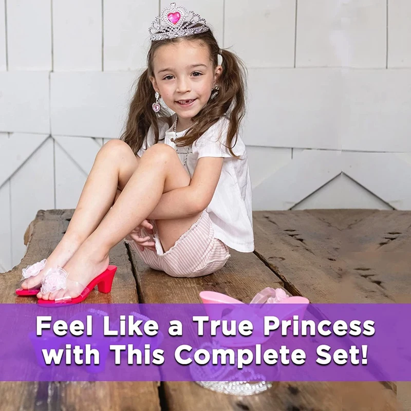 Princess Dress Up Shoes For Kids  Princess Heels Tiaras And Jewelry Set Toddler Gifts For Ages 3, 4, 5, 6, Birthday Gift