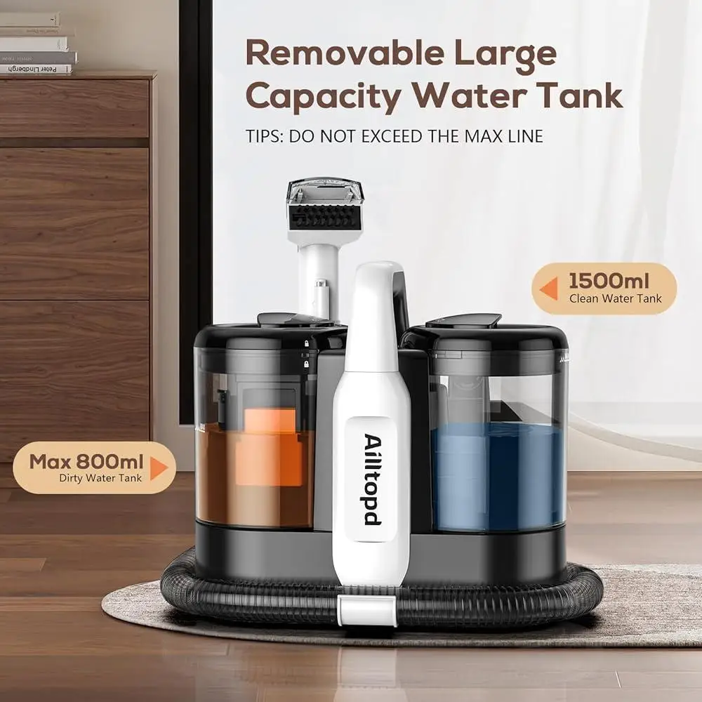 منظف قوي لتنجيد السجاد المحمول، مزيل البقع العميقة، سلالم الحيوانات الأليفة، مقعد السيارة، الأريكة، نظام خزان مزدوج خفيف الوزن