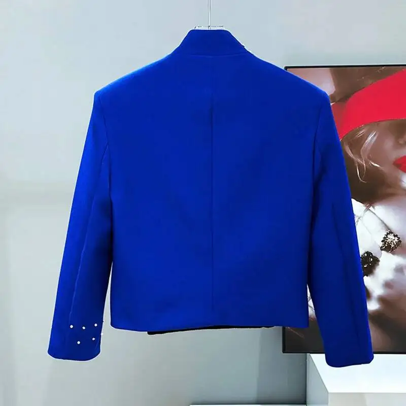 Trendy Nail Pearl Decorative Suit Jacket Men's Contrast Color Loose Fashionable Versatile Casual Short Male Blazers POJ8