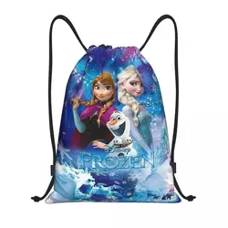 Custom Frozen Princess Elsa Anna Drawstring Bag for Shopping Yoga Backpacks Men Women Animated Sports Gym Sackpack