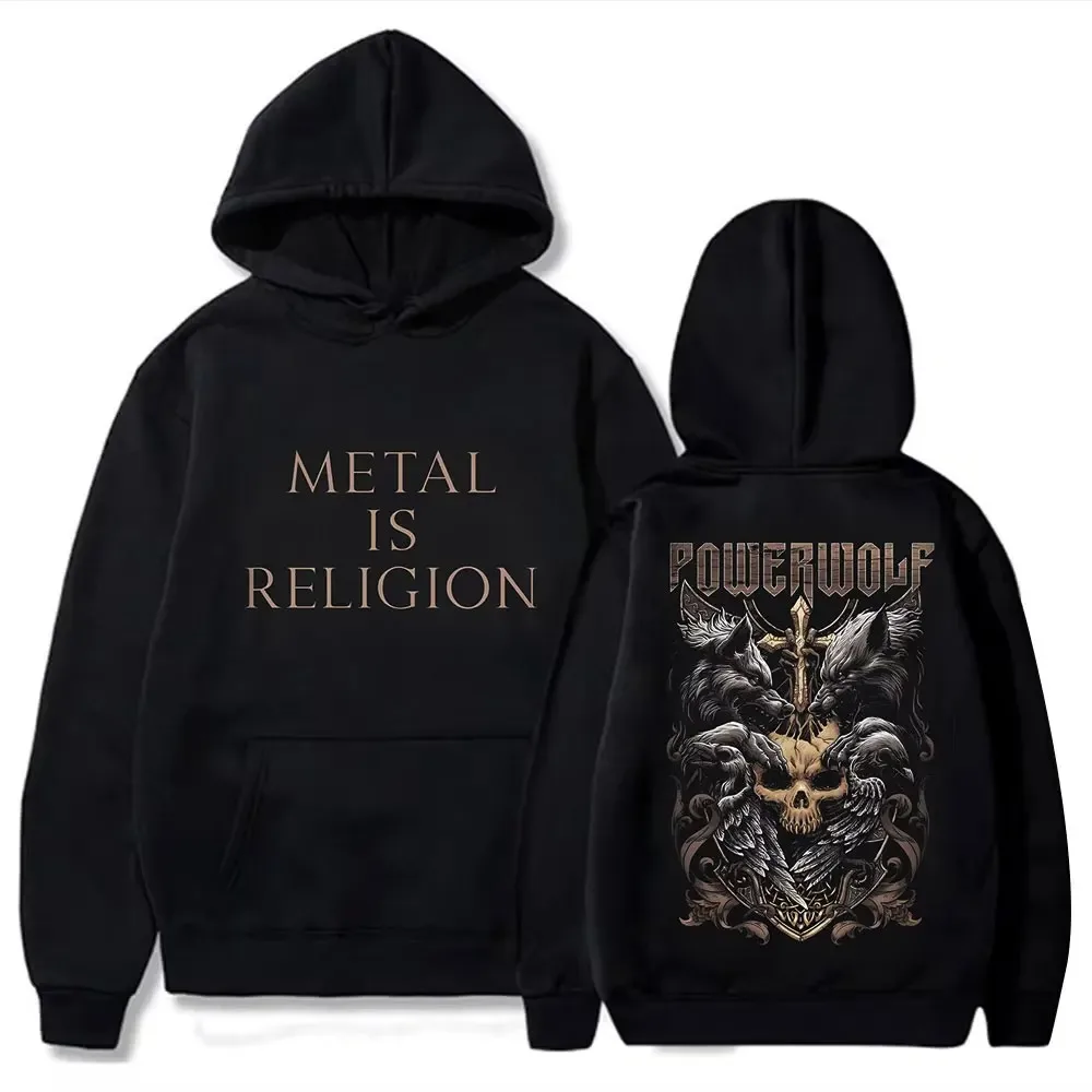 Rock band powerwolf masculino feminino hoodies via dolorosa preto por pullovers de grandes dimensões gráfico streetwear vintage camisolas unisex
