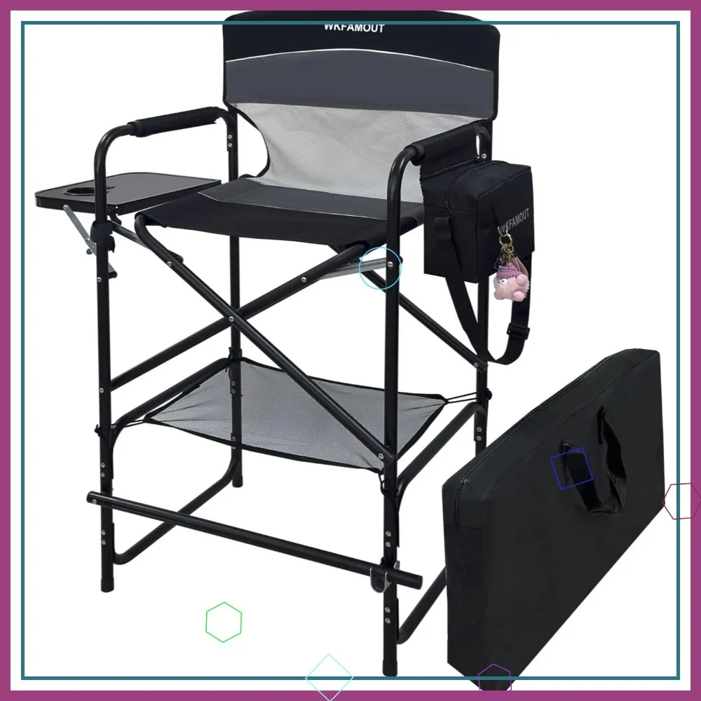 

Folding Director Chair 30.7" Seat Height Bar Stool with Side Table, Carry Bag, Cosmetic Bag, Supports 250 lbs