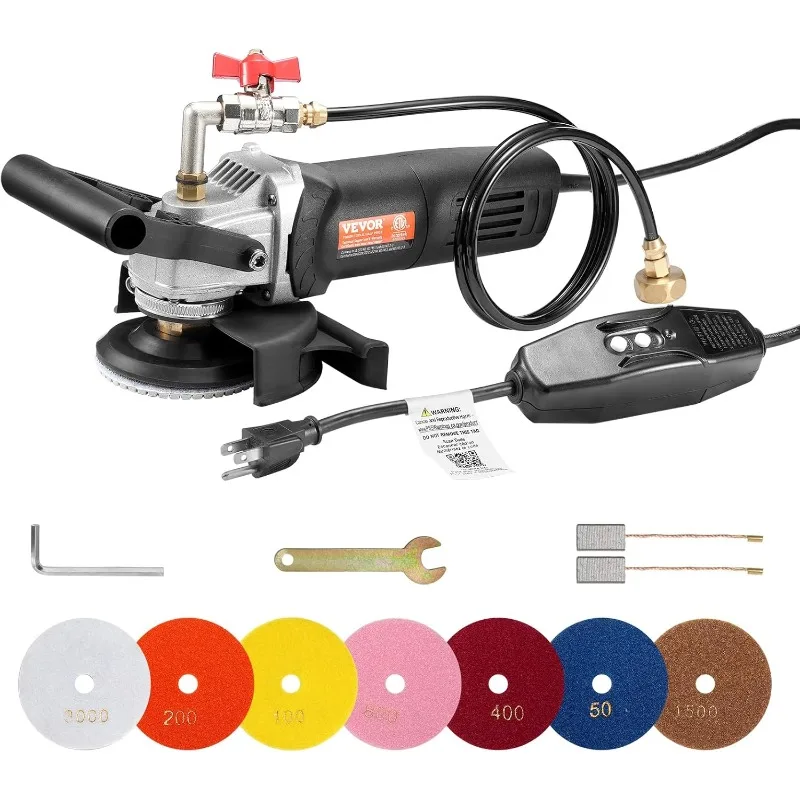 

VEVOR Wet Polisher 800W, 4" Concrete Grinder with 6 Variable Speed and 7 Polishing Kits, Wet Grinder Machine for Marble