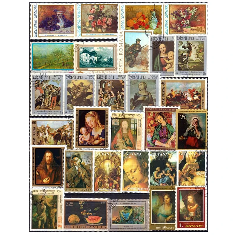 240 PCS  All Different Topic Famous Printing Unused Postage Stamps With Post Mark For Collecting