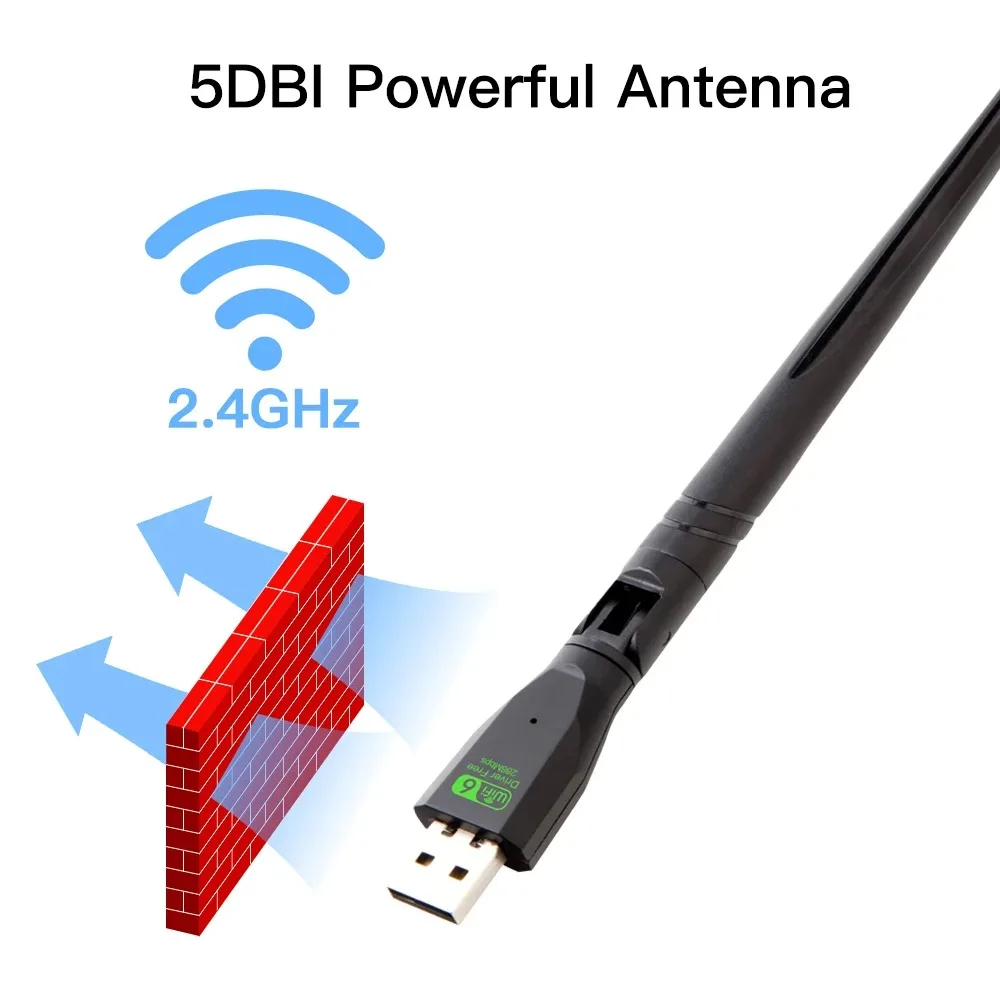 300Mbps Wireless Network Card 2.4G USB WiFi Adapter WiFi LAN Card WiFi USB2.0 Dongle High Gain Antenna For Windows 7 8 10 11