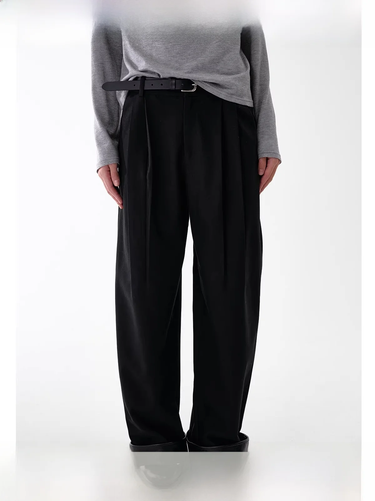 

Planites Wool Lyocell Blend Suit Pants Drapey Leather Patchwork Women's Busin Casual Trousers mid Waist Long Straight Cut