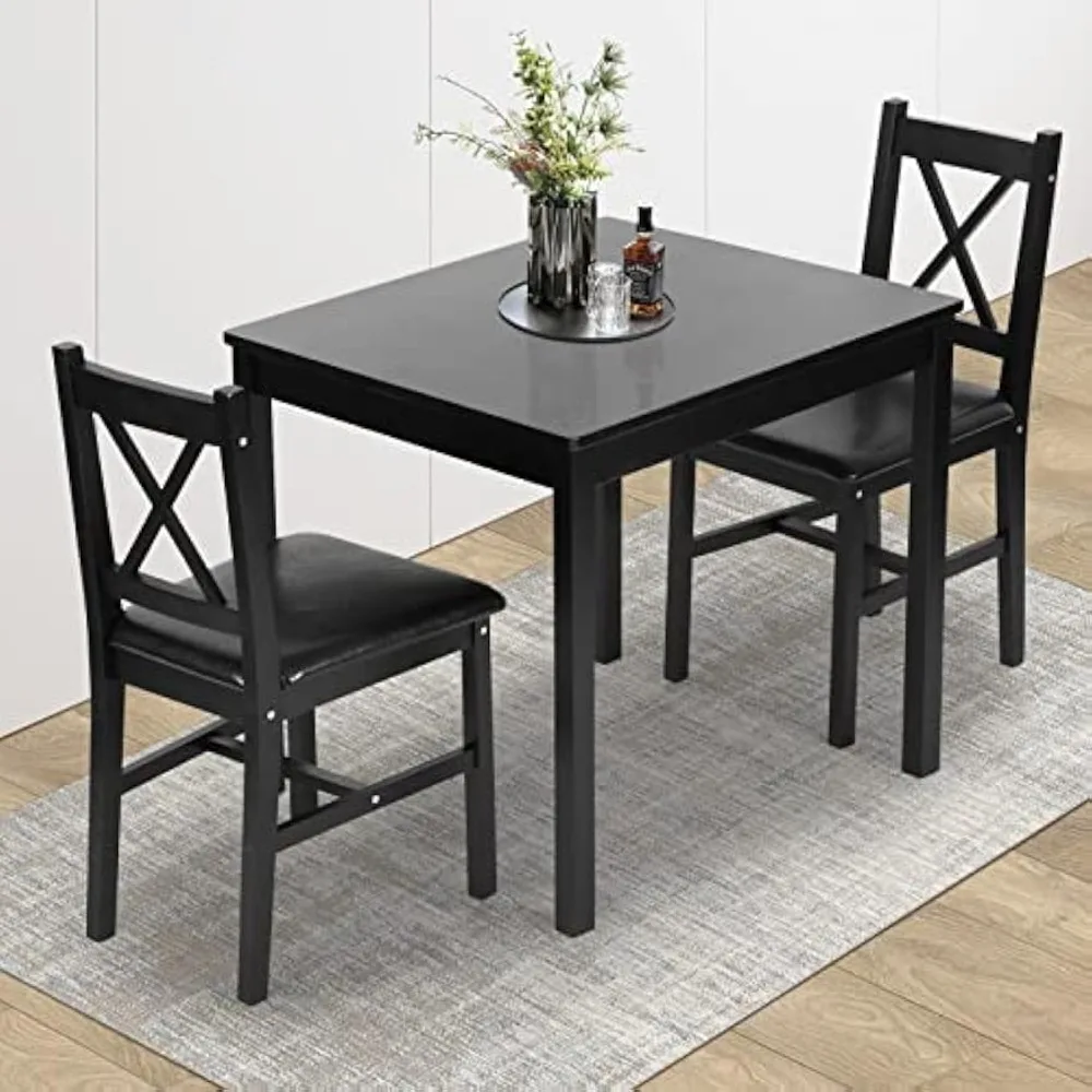 Kitchen Table Set 3 Piece Dining Table Set Sturdy Wooden Square and Chair Breakfast Set for 2 Person, Brown