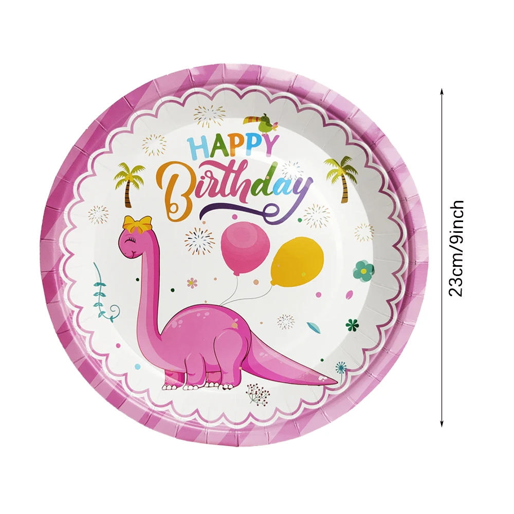 New Pink Dinosaur Tableware Birthday Party Disposable Tableware Girls Party Decorations Dinosaur Party Decor Tableware Supplies