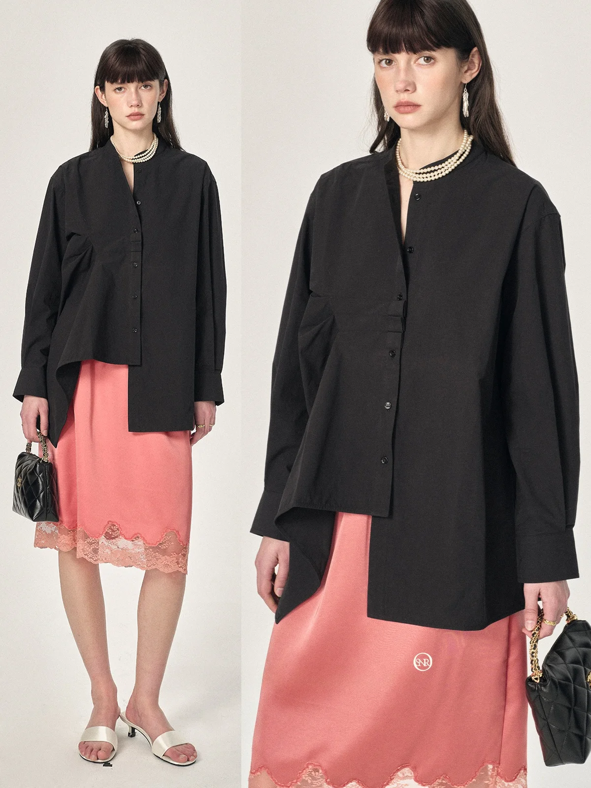 

Original Design Asymmetrical Bla irt Pleated Symphonic adow Casual Loose Fit Pure Cotton Long Sve Women's irt