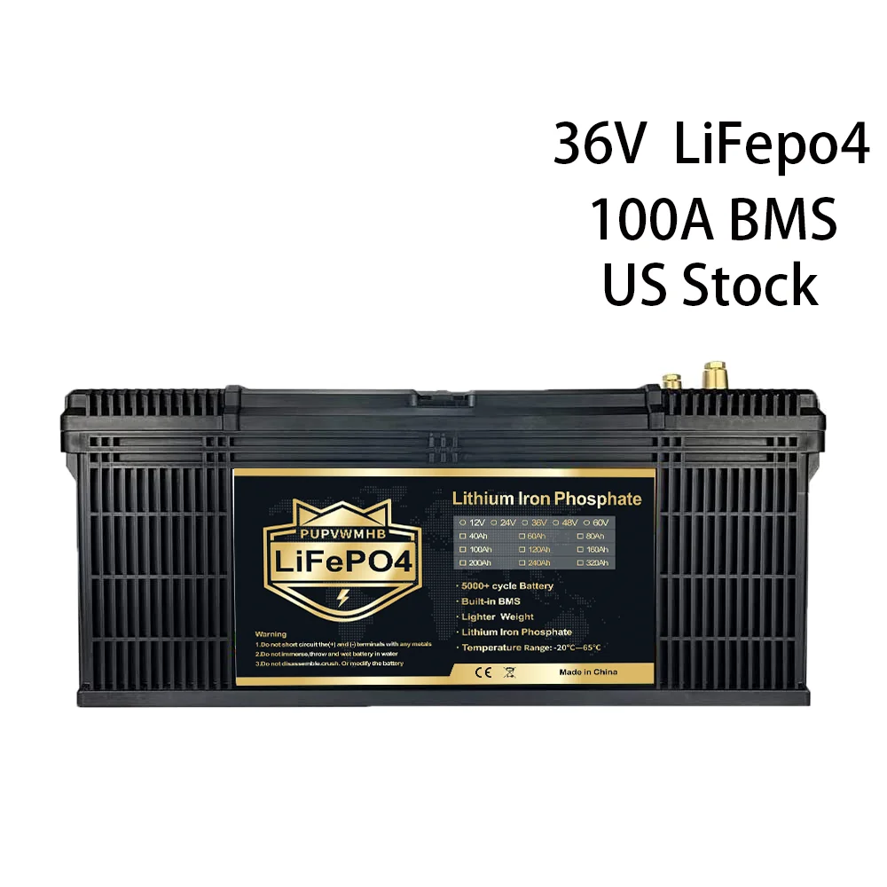 

36V 100AH LiFePO4 Deep Cycle Lithium Iron Phosphate Battery 100A BMS For Golf Cart eléctrica RV Solar off-gird Energy Storage