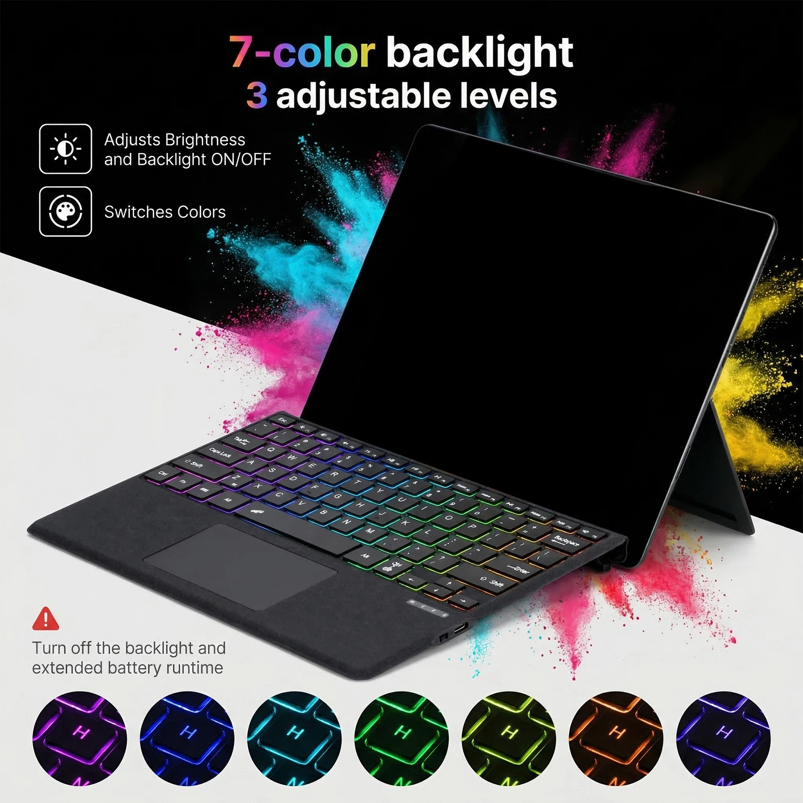 7-Color Backlit Keyboard for Microsoft Surface Pro 8/9/10/11/X with Pen Slot BT Keyboard Ideal for Productivity & On-the-Go Work