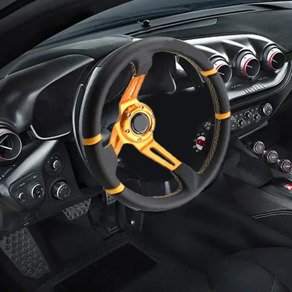 14 inch (350mm) universal racing drift steering wheel leather sport steering wheel with red spokes and logo accessories - view 5