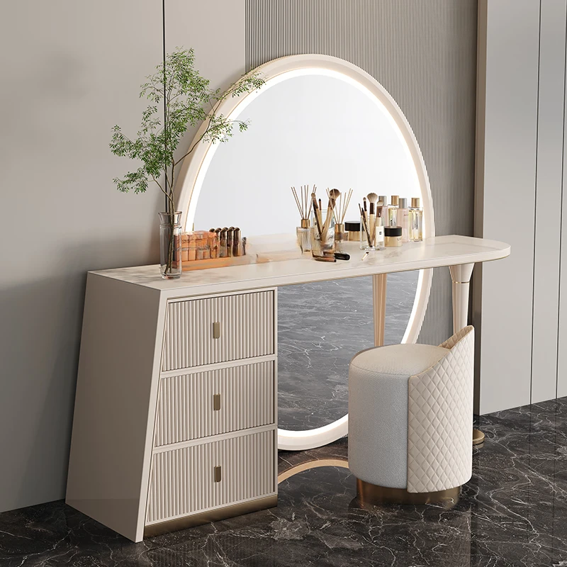 Solid Wood Dresser High-Grade Italian Minimalist Dresser Bedroom Full-Length Mirror Storage Cabinet Integrated