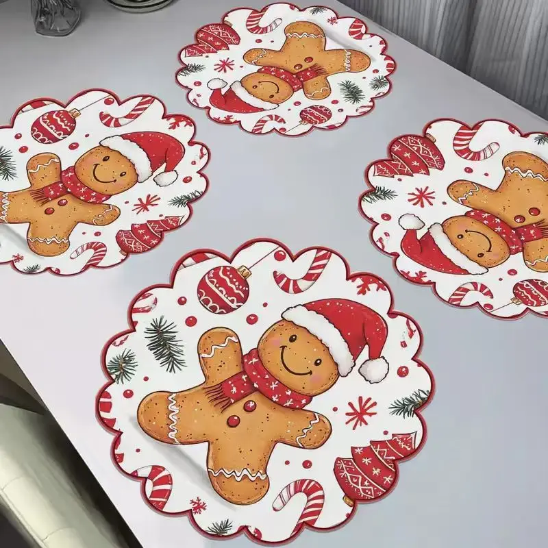 4PCS Weihnachten Kreisförmige Wellen Tischsets Rutschfeste Hitzebeständige Tischsets Winter Esszimmer Party Weihnachten Dekor Runde Tischdecke