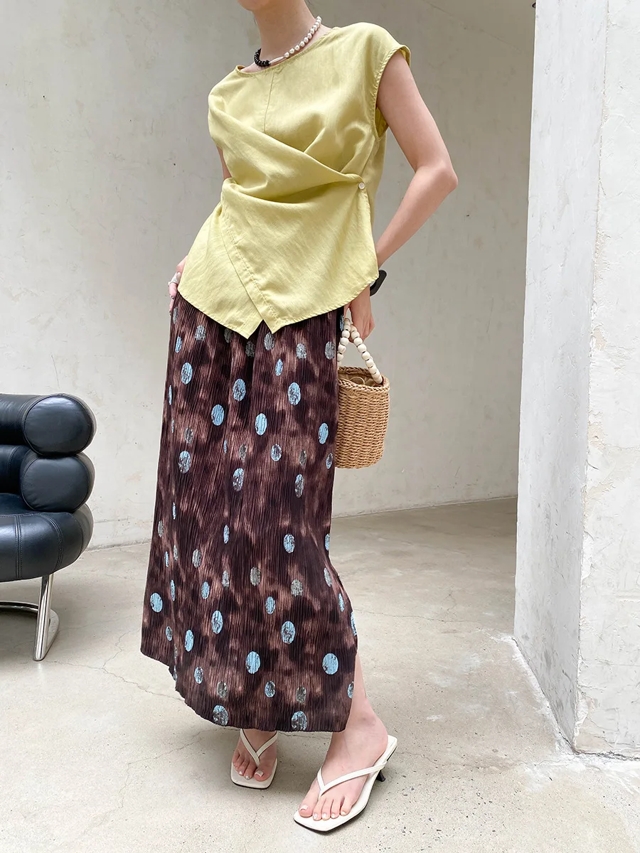 Sommerlicher Damenrock mit elastischem Bund, plissierter Textur, Retro-Print und geradem Schnitt – Detail 22