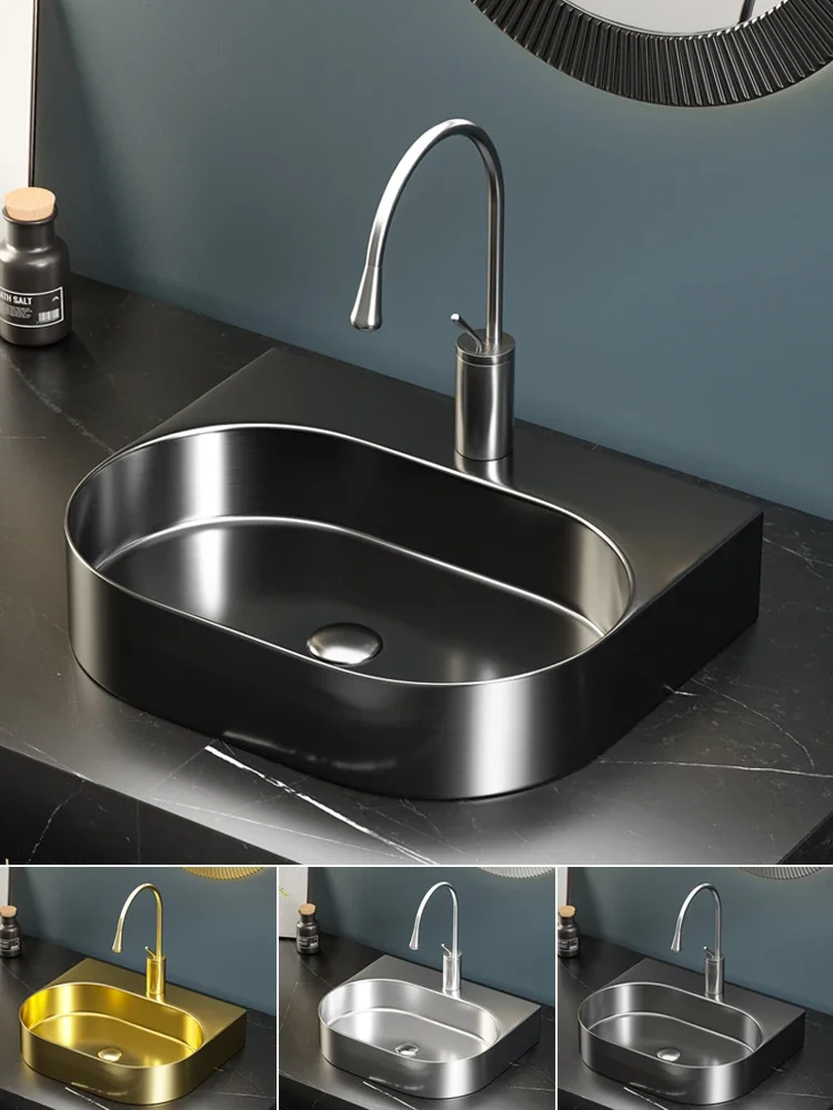 304 stainless steel countertop washbasin Home Golden Light Luxury Wash Basin Single Basin Hotel B&B Basin Black Washbasin