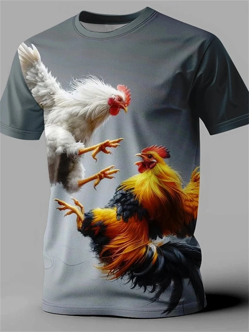 

Vintage 3D Print Men's T Shirt Funny Rooster Graphic Short Sleeve Outdoor Sport Pullover Streetwear Male Tees Oversized Clothing