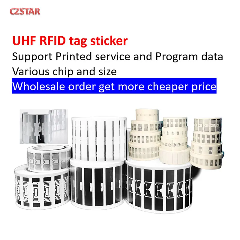 Czstar 10pcs UHF rfid tag sticker 860-960MHZ uhf long range 1-25m epc gen2 rfid sticker adhesive uhf rfid tag label wet inlay